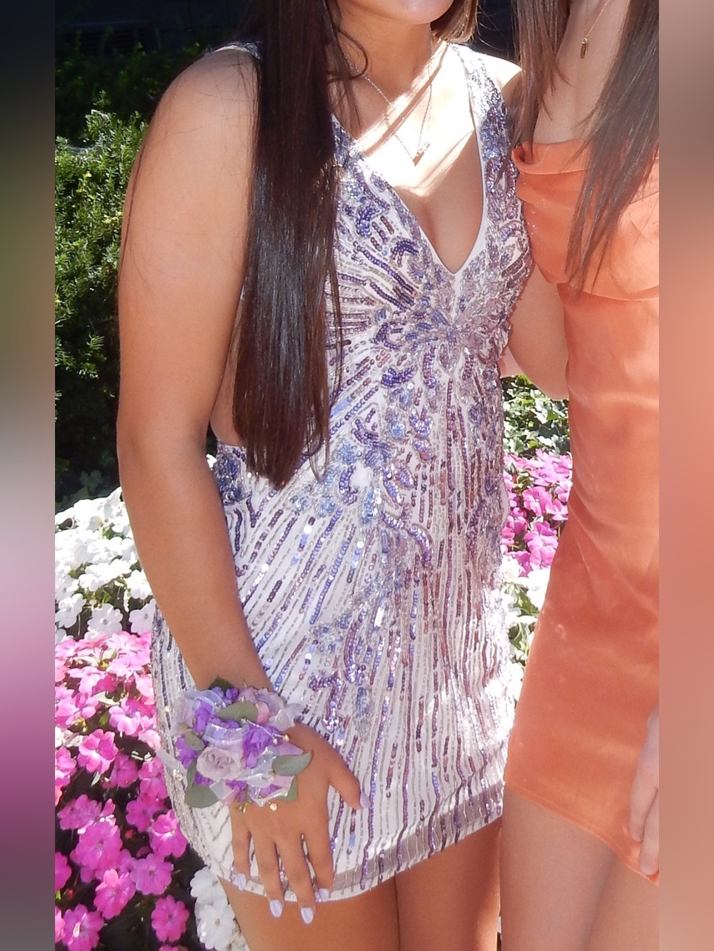 Primavera Couture Lavender and Silver Sequin Mini Dress Homecoming Dress